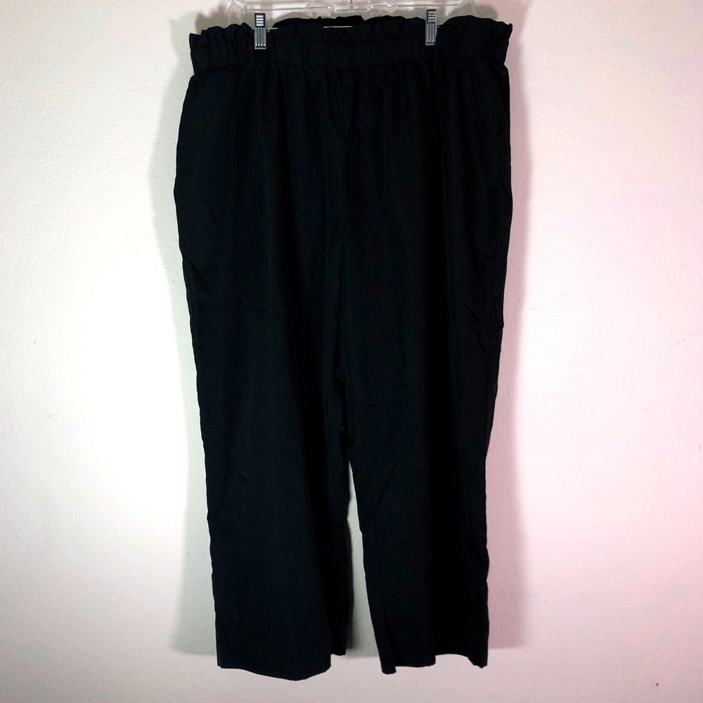 Ruffle‎ Paperbag Waist Black Wide Leg Light Ankle Pants Plus Size 2XL High Rise